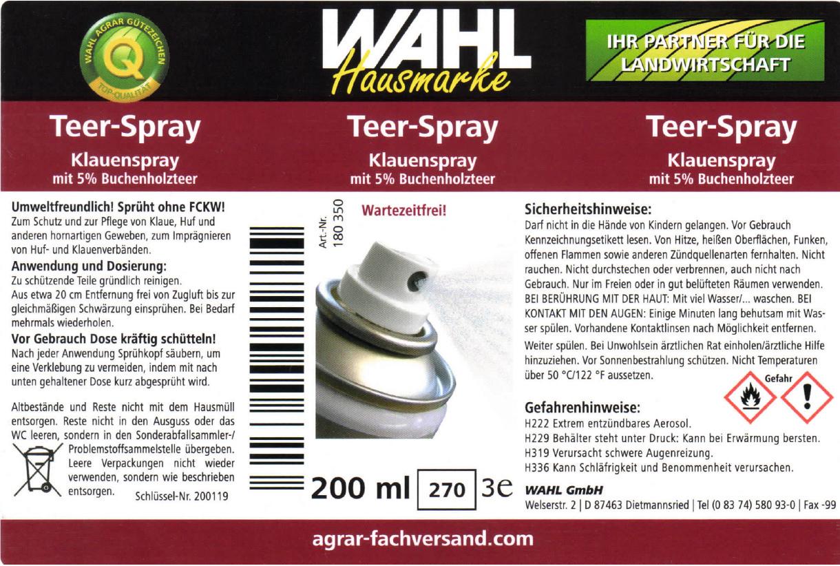 WAHL-Hausmarke Teer-Spray Klauenspray 200 ml